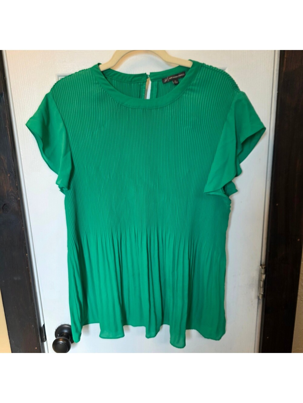 Adrianna Papell Womens's Green Pleated Short Sleeve Blouse XL